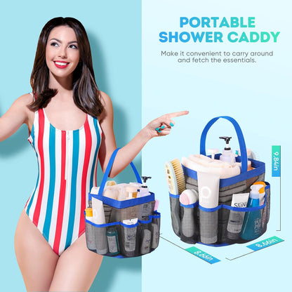 Mesh Shower Caddy Portable for College Dorm Room Essentials, Shower Caddy Dorm with 9-Pocket Large Capacity for Beach, Swimming, Gym, Camping, Travel essentials
