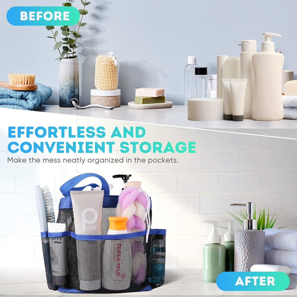 Mesh Shower Caddy Portable for College Dorm Room Essentials, Shower Caddy Dorm with 9-Pocket Large Capacity for Beach, Swimming, Gym, Camping, Travel essentials