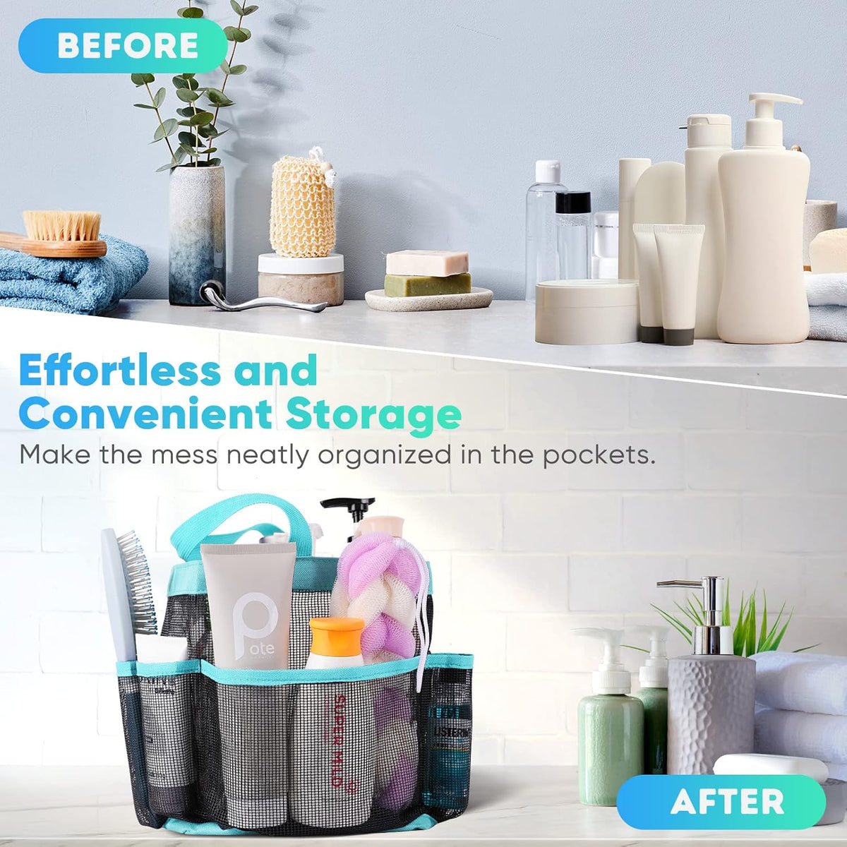 Mesh Shower Caddy Portable for College Dorm Room Essentials, Shower Caddy Dorm with 9-Pocket Large Capacity for Beach, Swimming, Gym, Camping, Travel essentials