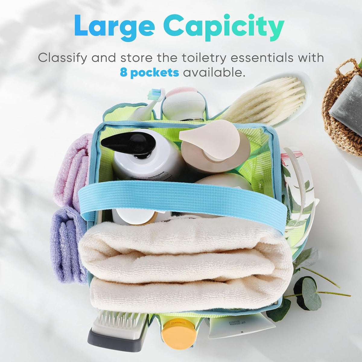 Mesh Shower Caddy Portable for College Dorm Room Essentials, Shower Caddy Dorm with 9-Pocket Large Capacity for Beach, Swimming, Gym, Camping, Travel essentials