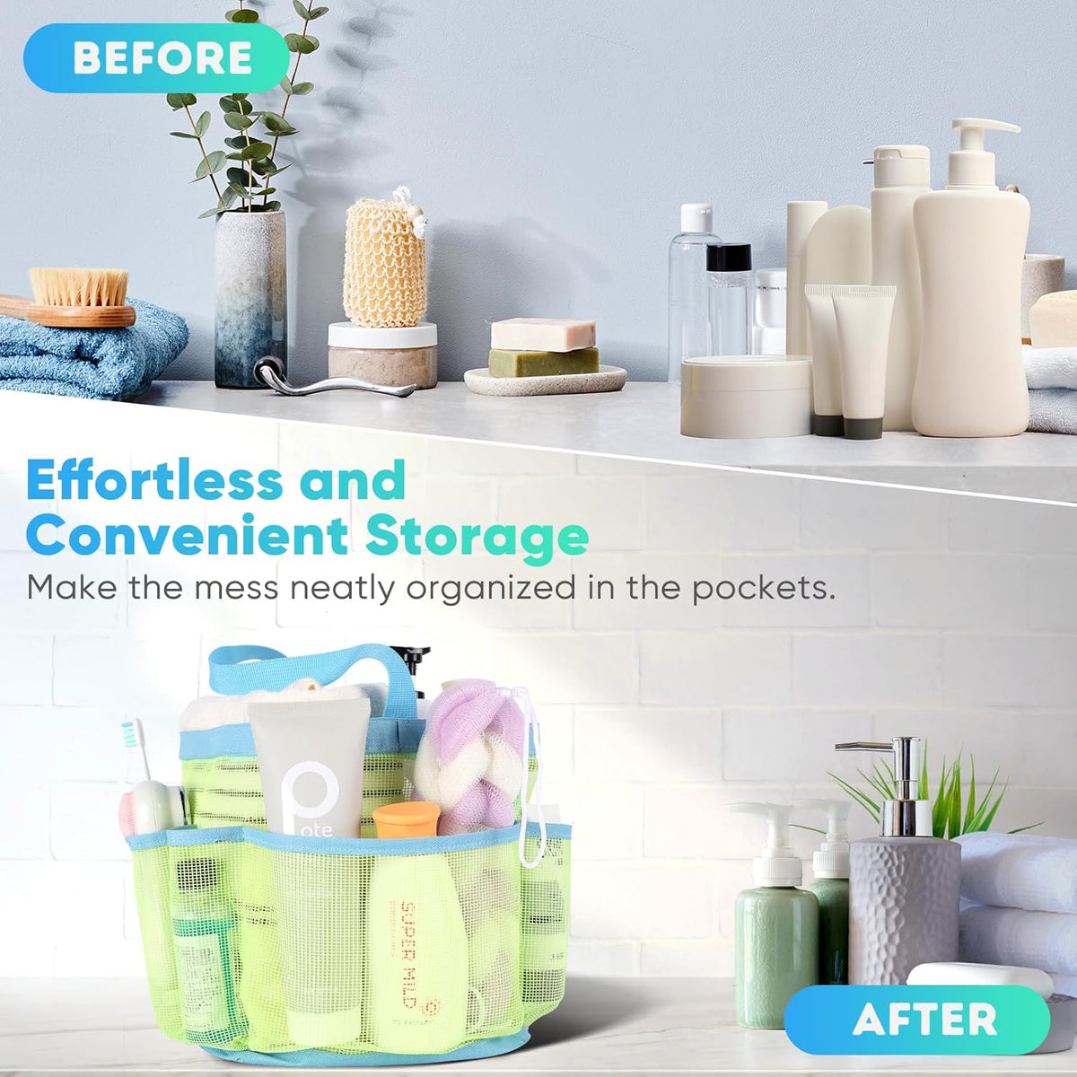 Mesh Shower Caddy Portable for College Dorm Room Essentials, Shower Caddy Dorm with 9-Pocket Large Capacity for Beach, Swimming, Gym, Camping, Travel essentials