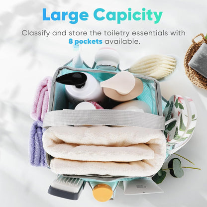 Mesh Shower Caddy Portable for College Dorm Room Essentials, Shower Caddy Dorm with 9-Pocket Large Capacity for Beach, Swimming, Gym, Camping, Travel essentials