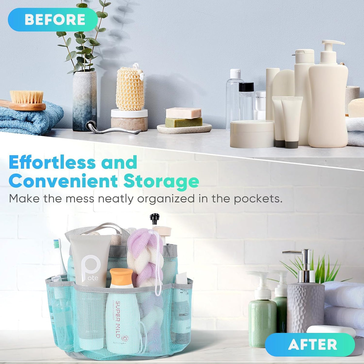Mesh Shower Caddy Portable for College Dorm Room Essentials, Shower Caddy Dorm with 9-Pocket Large Capacity for Beach, Swimming, Gym, Camping, Travel essentials