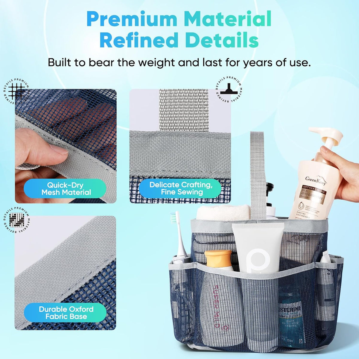 Mesh Shower Caddy Portable for College Dorm Room Essentials, Shower Caddy Dorm with 9-Pocket Large Capacity for Beach, Swimming, Gym, Camping, Travel essentials