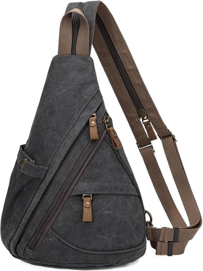 Canvas Sling Bag - Small Crossbody Backpack Shoulder Casual Daypack Rucksack for Men Women