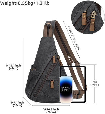 Canvas Sling Bag - Small Crossbody Backpack Shoulder Casual Daypack Rucksack for Men Women