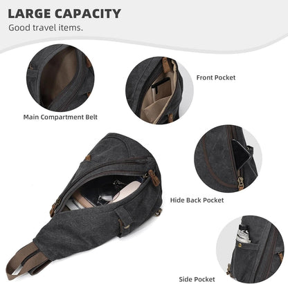 Canvas Sling Bag - Small Crossbody Backpack Shoulder Casual Daypack Rucksack for Men Women