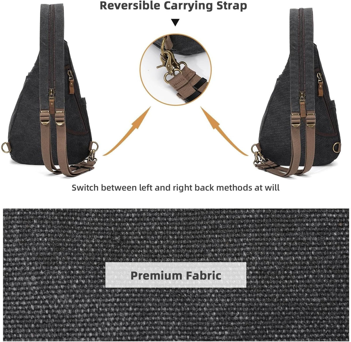 Canvas Sling Bag - Small Crossbody Backpack Shoulder Casual Daypack Rucksack for Men Women