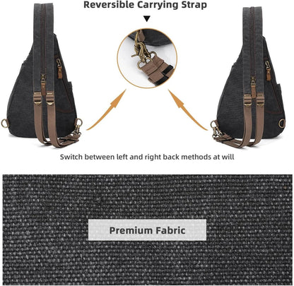 Canvas Sling Bag - Small Crossbody Backpack Shoulder Casual Daypack Rucksack for Men Women