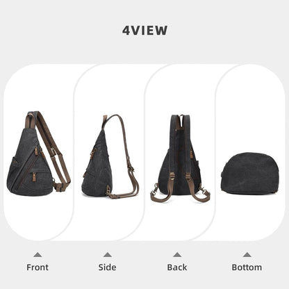 Canvas Sling Bag - Small Crossbody Backpack Shoulder Casual Daypack Rucksack for Men Women