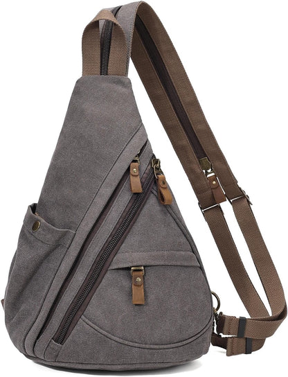 Canvas Sling Bag - Small Crossbody Backpack Shoulder Casual Daypack Rucksack for Men Women