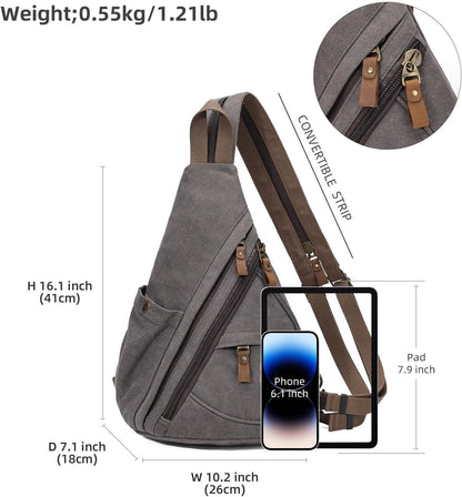 Canvas Sling Bag - Small Crossbody Backpack Shoulder Casual Daypack Rucksack for Men Women