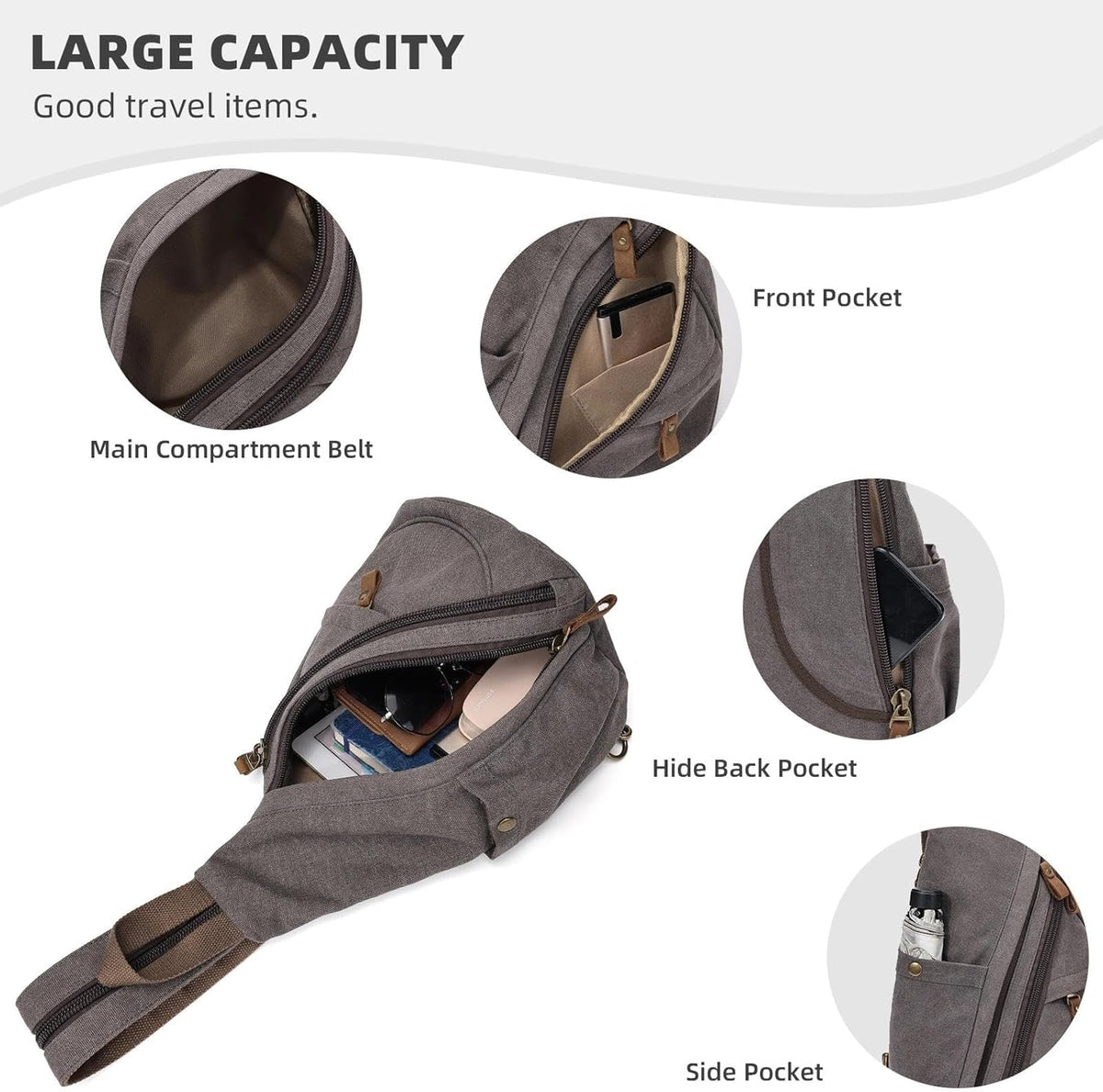 Canvas Sling Bag - Small Crossbody Backpack Shoulder Casual Daypack Rucksack for Men Women
