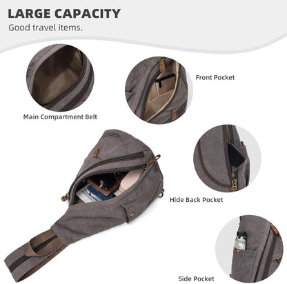 Canvas Sling Bag - Small Crossbody Backpack Shoulder Casual Daypack Rucksack for Men Women