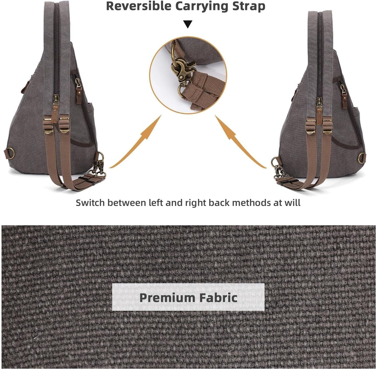 Canvas Sling Bag - Small Crossbody Backpack Shoulder Casual Daypack Rucksack for Men Women