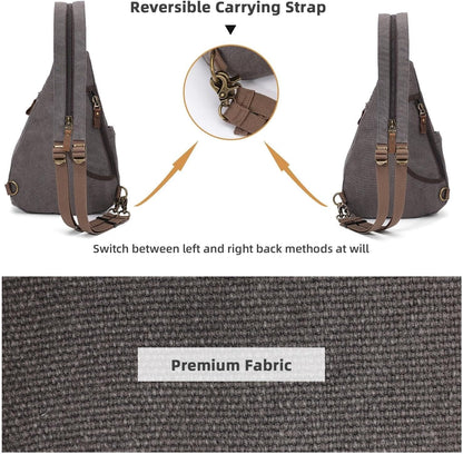 Canvas Sling Bag - Small Crossbody Backpack Shoulder Casual Daypack Rucksack for Men Women
