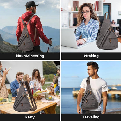 Canvas Sling Bag - Small Crossbody Backpack Shoulder Casual Daypack Rucksack for Men Women