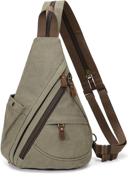 Canvas Sling Bag - Small Crossbody Backpack Shoulder Casual Daypack Rucksack for Men Women