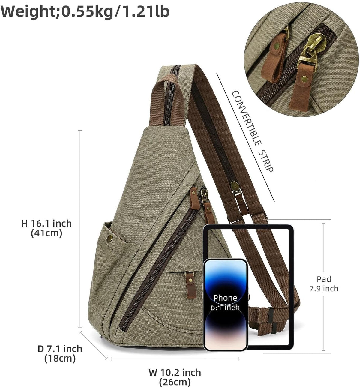 Canvas Sling Bag - Small Crossbody Backpack Shoulder Casual Daypack Rucksack for Men Women