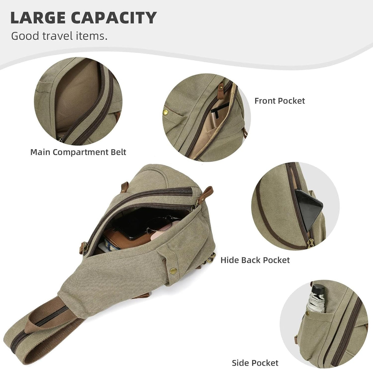 Canvas Sling Bag - Small Crossbody Backpack Shoulder Casual Daypack Rucksack for Men Women