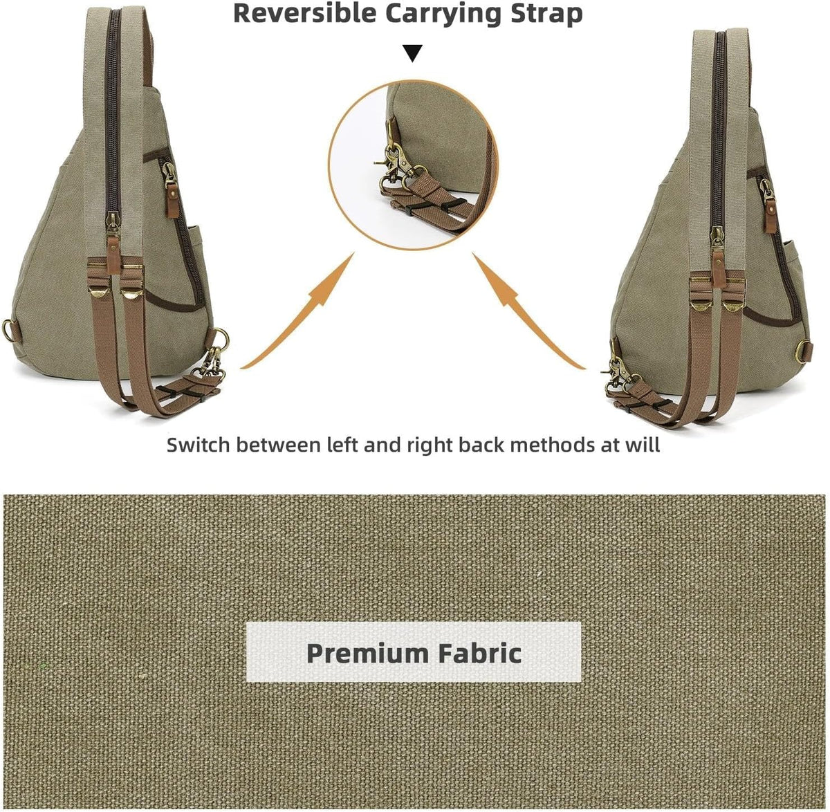 Canvas Sling Bag - Small Crossbody Backpack Shoulder Casual Daypack Rucksack for Men Women