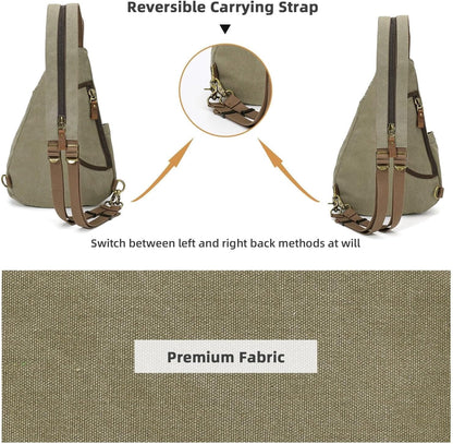 Canvas Sling Bag - Small Crossbody Backpack Shoulder Casual Daypack Rucksack for Men Women