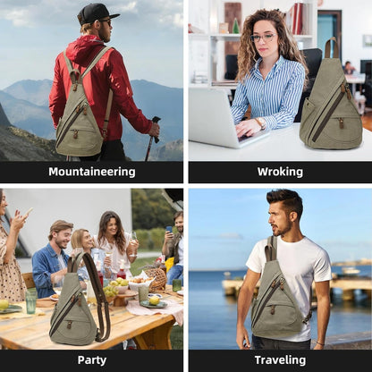Canvas Sling Bag - Small Crossbody Backpack Shoulder Casual Daypack Rucksack for Men Women