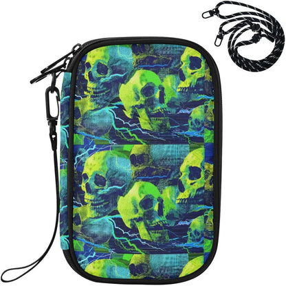 Green Sugar Skull Neon Passport Holder Family Passport Wallet | for Women Men Rfid Blocking Passport Holders Bag Travel Document Organizer with Zipper