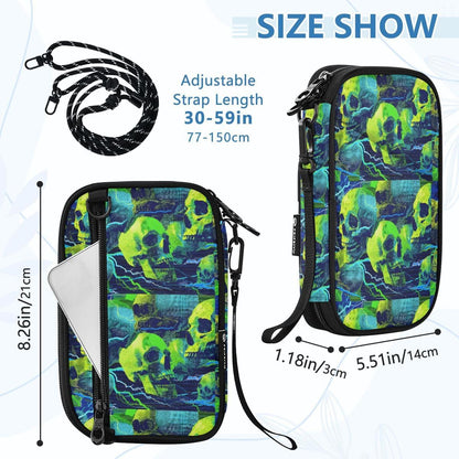 Green Sugar Skull Neon Passport Holder Family Passport Wallet | for Women Men Rfid Blocking Passport Holders Bag Travel Document Organizer with Zipper