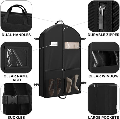 65'' Travel Garment Bag with Pockets for Suits, Dresses, Coats, Tuxedos, Heavy Duty 300D Polyester