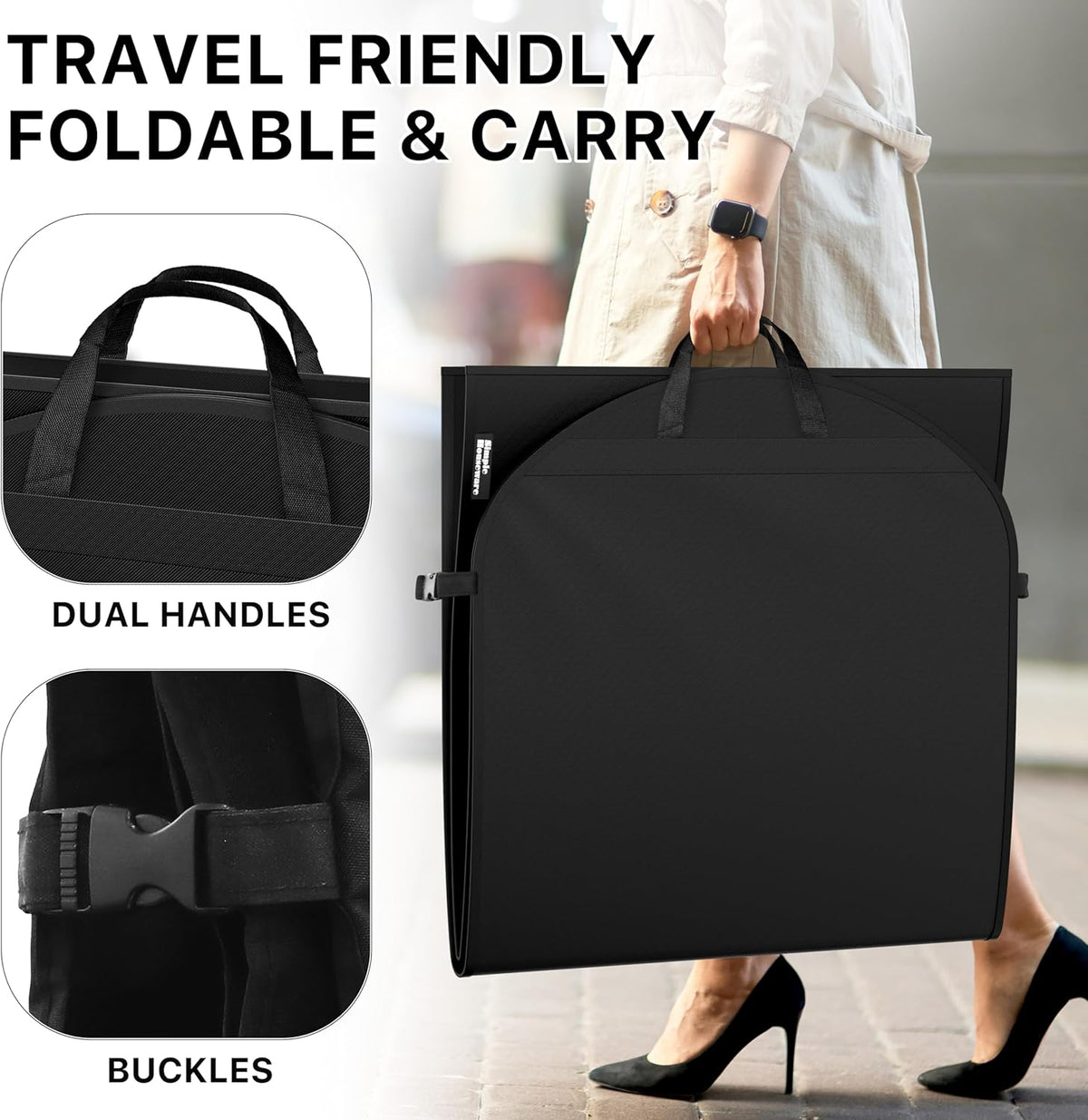 65'' Travel Garment Bag with Pockets for Suits, Dresses, Coats, Tuxedos, Heavy Duty 300D Polyester