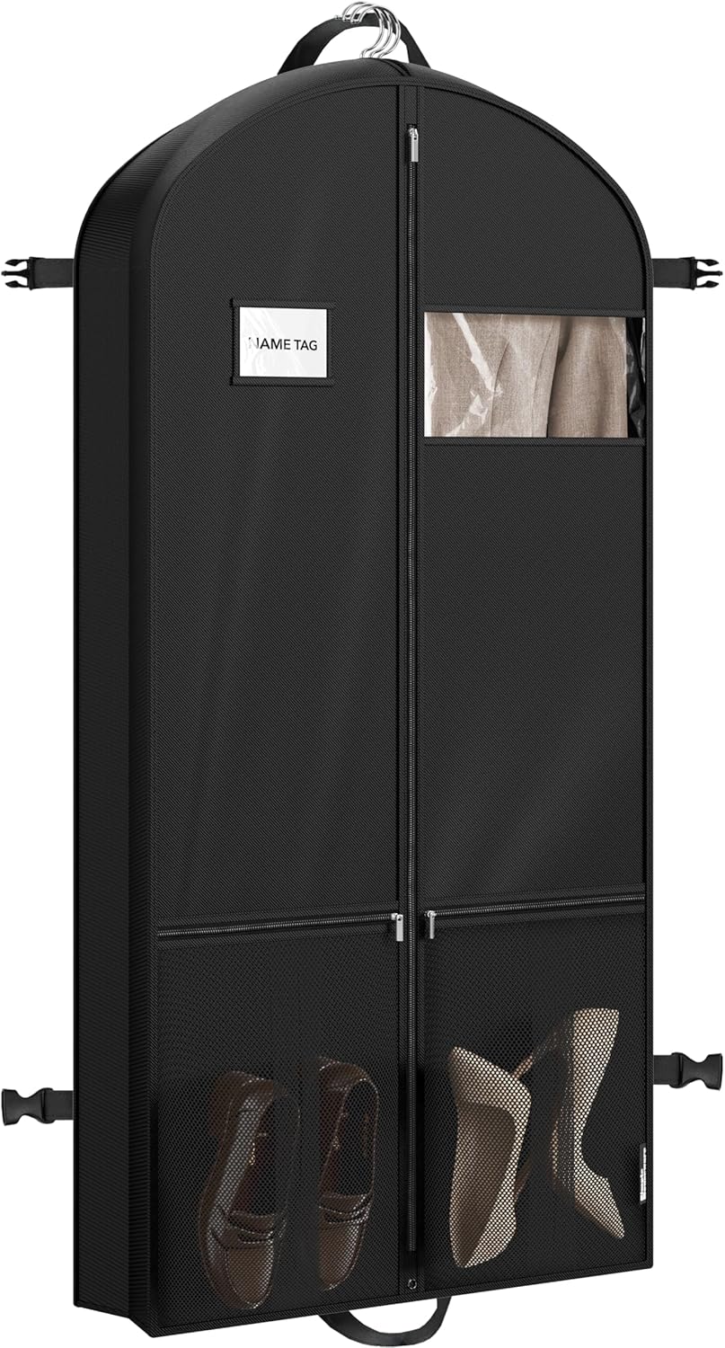 65'' Travel Garment Bag with Pockets for Suits, Dresses, Coats, Tuxedos, Heavy Duty 300D Polyester