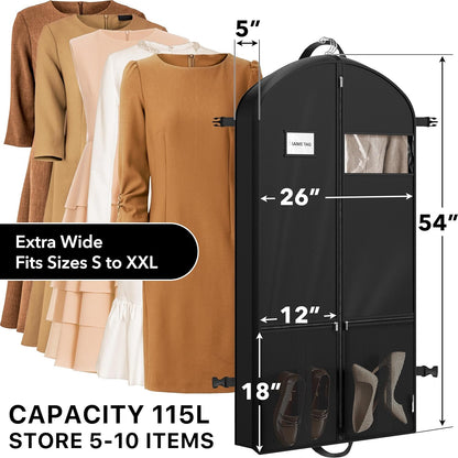 65'' Travel Garment Bag with Pockets for Suits, Dresses, Coats, Tuxedos, Heavy Duty 300D Polyester