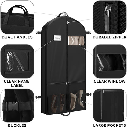65'' Travel Garment Bag with Pockets for Suits, Dresses, Coats, Tuxedos, Heavy Duty 300D Polyester