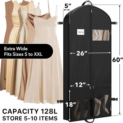65'' Travel Garment Bag with Pockets for Suits, Dresses, Coats, Tuxedos, Heavy Duty 300D Polyester