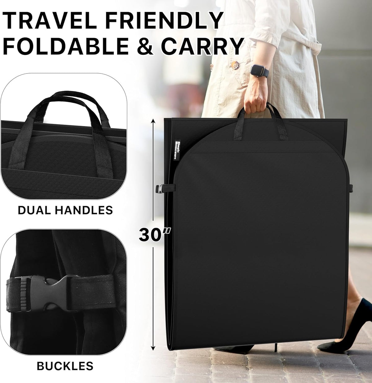 65'' Travel Garment Bag with Pockets for Suits, Dresses, Coats, Tuxedos, Heavy Duty 300D Polyester