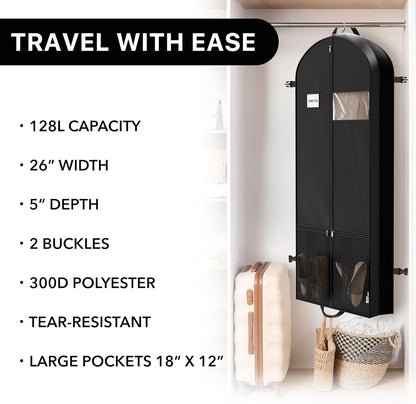 65'' Travel Garment Bag with Pockets for Suits, Dresses, Coats, Tuxedos, Heavy Duty 300D Polyester