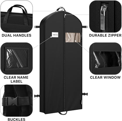 65'' Travel Garment Bag with Pockets for Suits, Dresses, Coats, Tuxedos, Heavy Duty 300D Polyester