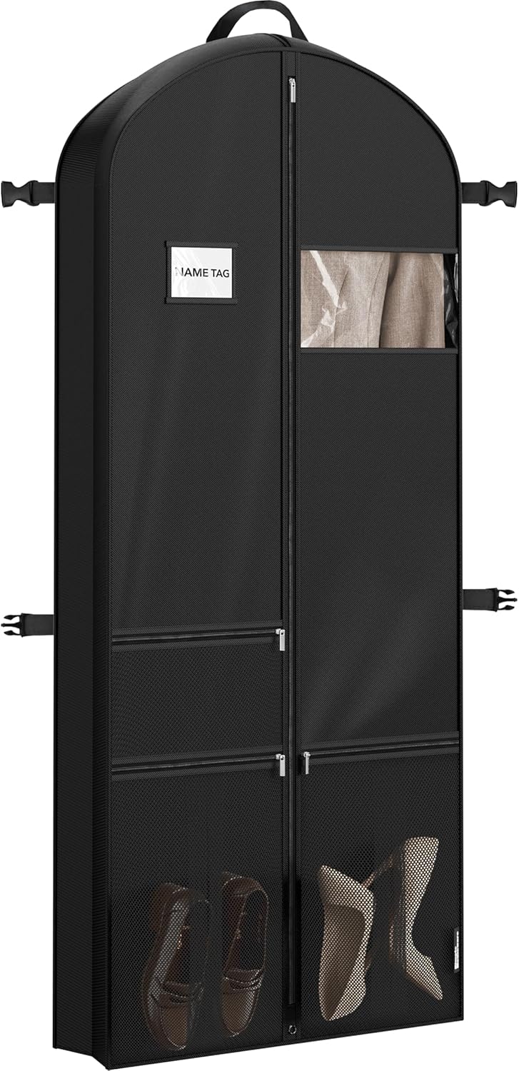 65'' Travel Garment Bag with Pockets for Suits, Dresses, Coats, Tuxedos, Heavy Duty 300D Polyester