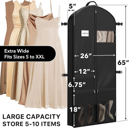 65'' Travel Garment Bag with Pockets for Suits, Dresses, Coats, Tuxedos, Heavy Duty 300D Polyester