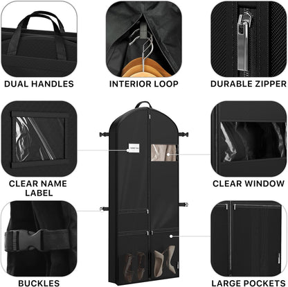 65'' Travel Garment Bag with Pockets for Suits, Dresses, Coats, Tuxedos, Heavy Duty 300D Polyester