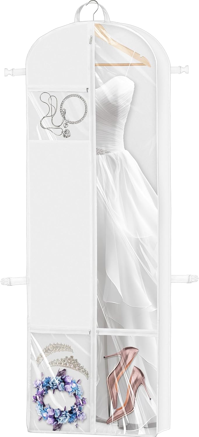 65'' Travel Garment Bag with Pockets for Suits, Dresses, Coats, Tuxedos, Heavy Duty 300D Polyester