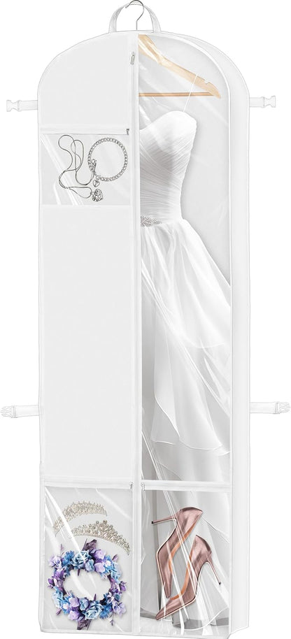 65'' Travel Garment Bag with Pockets for Suits, Dresses, Coats, Tuxedos, Heavy Duty 300D Polyester