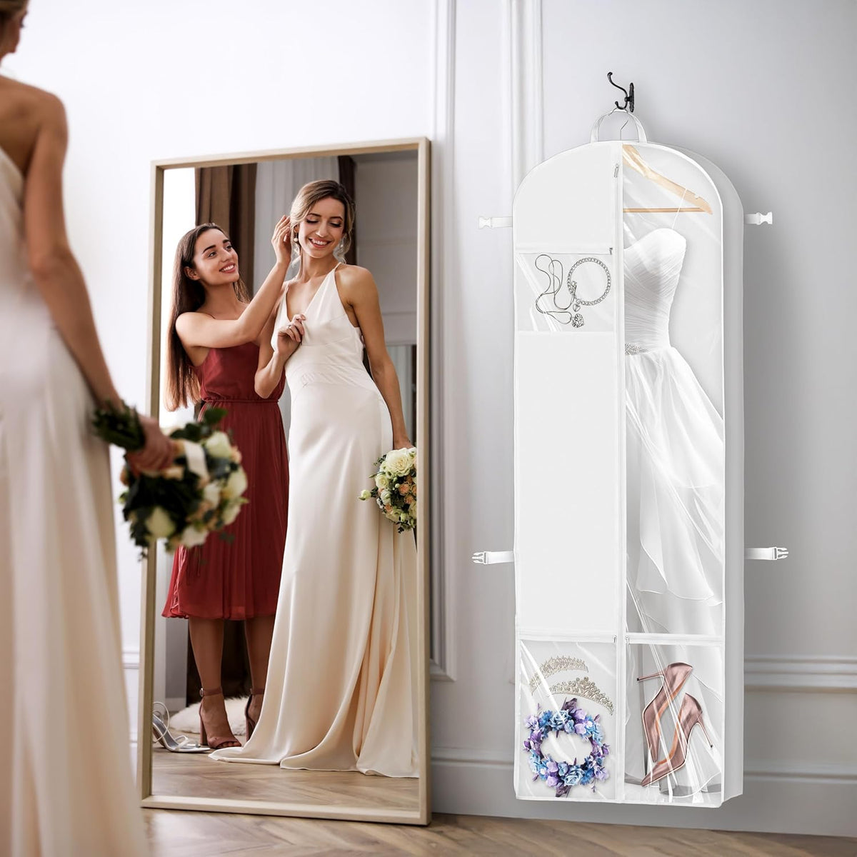65'' Travel Garment Bag with Pockets for Suits, Dresses, Coats, Tuxedos, Heavy Duty 300D Polyester