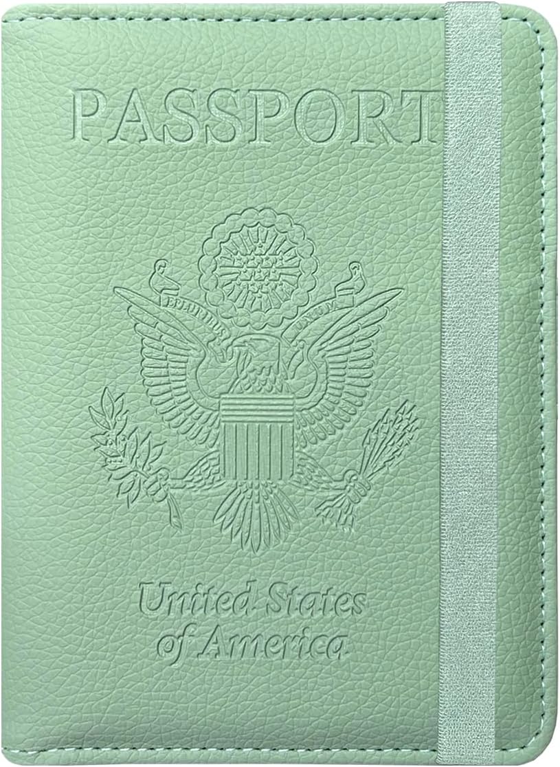 Passport Holder Cover, Leather Travel Wallet Case, RFID Blocking Document Organizer Protecrtor, with Slots for Credit Cards, Boarding Pass, for Women and Men, Navy Blue