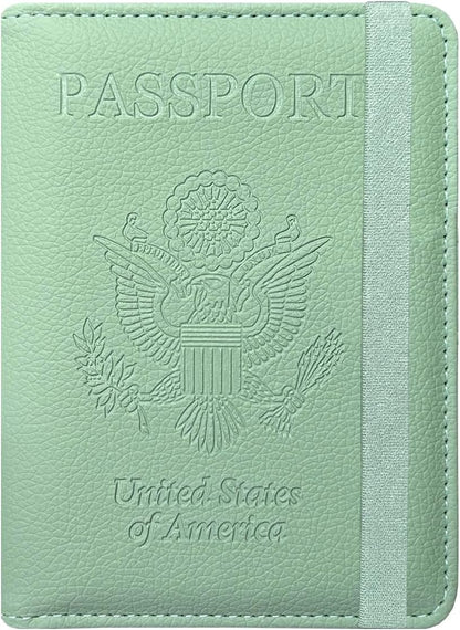 Passport Holder Cover, Leather Travel Wallet Case, RFID Blocking Document Organizer Protecrtor, with Slots for Credit Cards, Boarding Pass, for Women and Men, Navy Blue