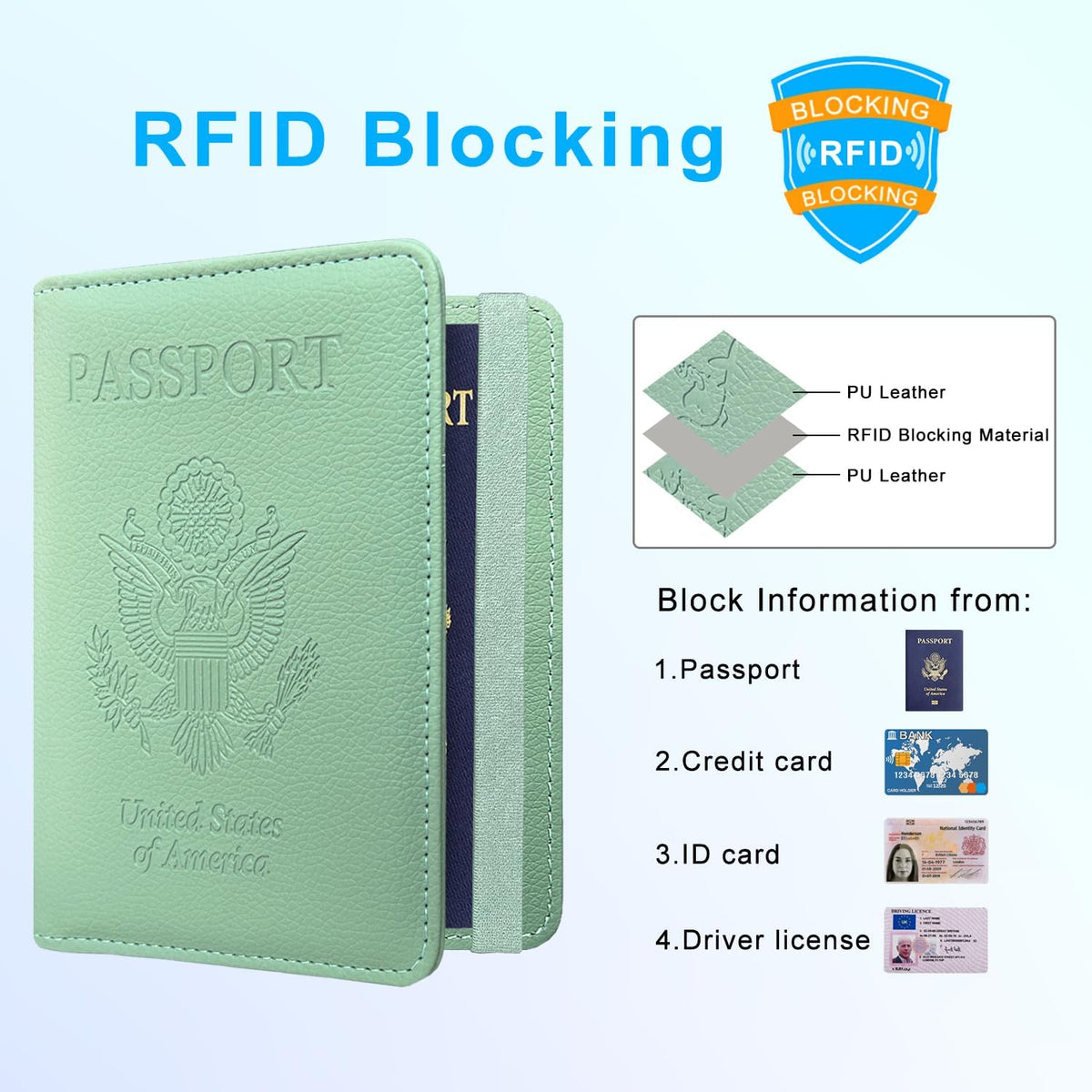 Passport Holder Cover, Leather Travel Wallet Case, RFID Blocking Document Organizer Protecrtor, with Slots for Credit Cards, Boarding Pass, for Women and Men, Navy Blue
