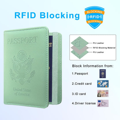 Passport Holder Cover, Leather Travel Wallet Case, RFID Blocking Document Organizer Protecrtor, with Slots for Credit Cards, Boarding Pass, for Women and Men, Navy Blue