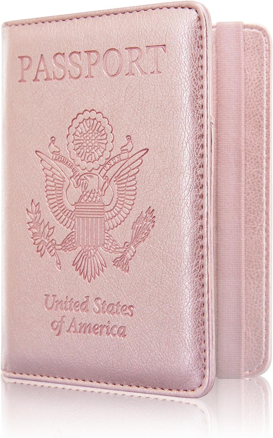 Passport Holder Cover, Leather Travel Wallet Case, RFID Blocking Document Organizer Protecrtor, with Slots for Credit Cards, Boarding Pass, for Women and Men, Navy Blue