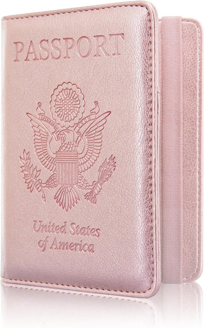 Passport Holder Cover, Leather Travel Wallet Case, RFID Blocking Document Organizer Protecrtor, with Slots for Credit Cards, Boarding Pass, for Women and Men, Navy Blue